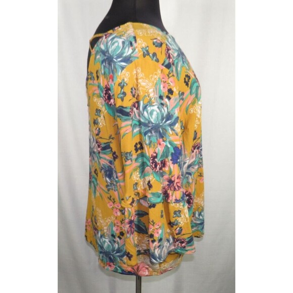 Ava + Viv Women's Mustard Floral Strappy Back Flare Sleeve Blouse Plus 4X - Picture 7 of 10